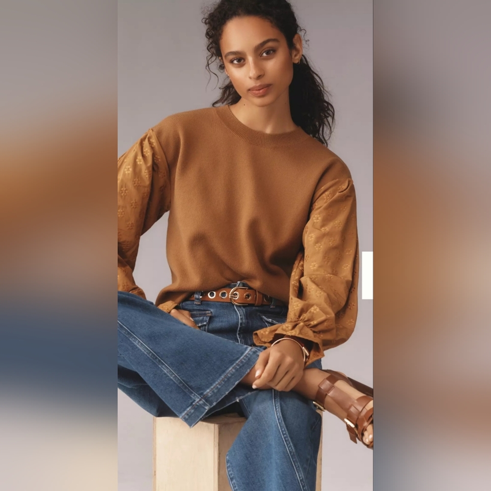 NWT By Anthropologie Puff- Sleeve Sweater Size Small - Picture 2 of 7